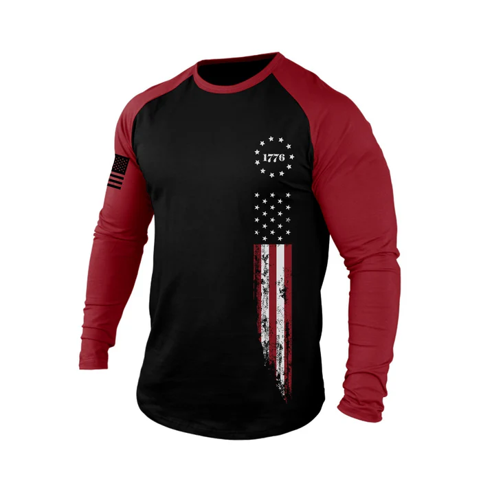 1776 American Flag Raglan Graphic Long Sleeve T-Shirt