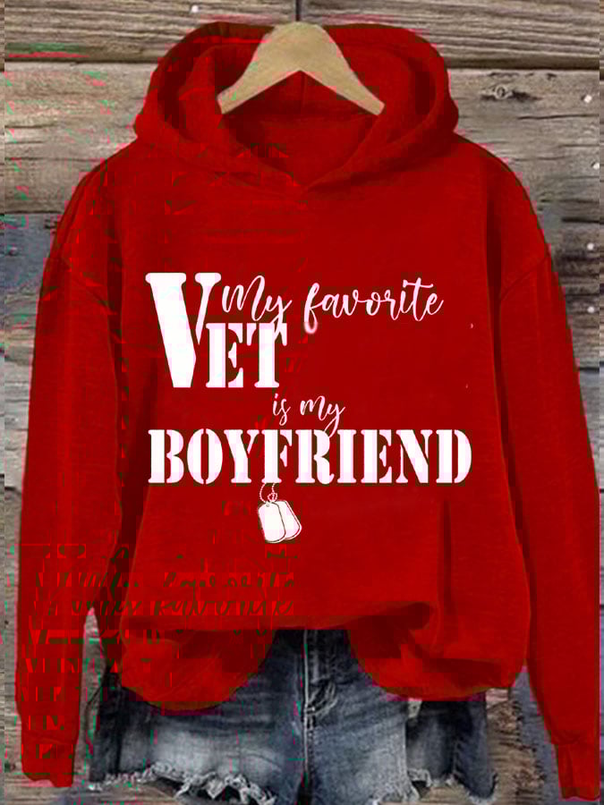 Women's My Favorite Veteran Is My Boyfriend Print Casual Sweatshirt