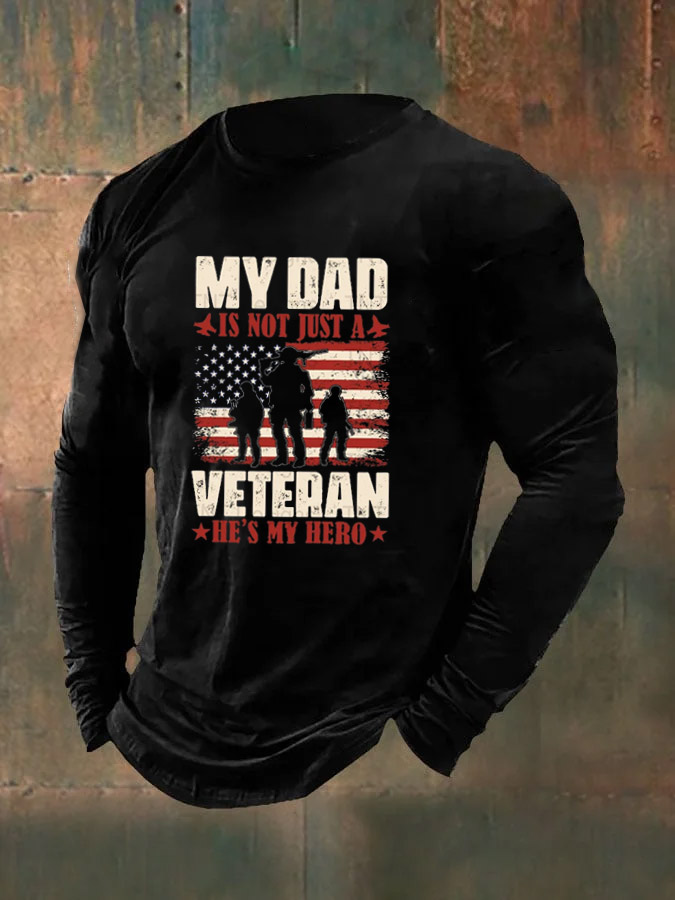 Men's  American Flag My Dad Hreo Pattern Long Sleeve T-Shirt