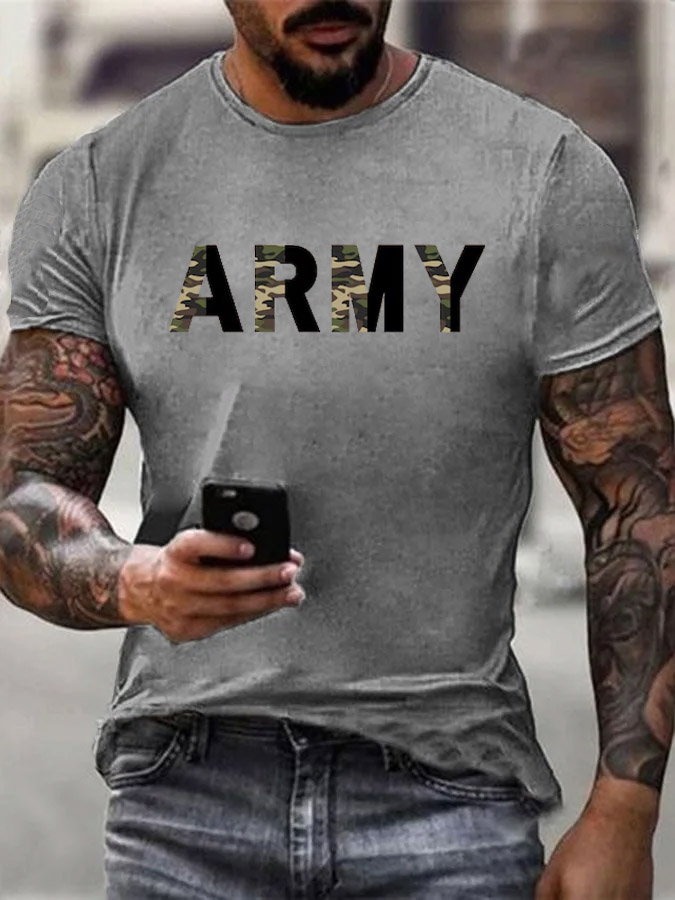 Men's Veterans Day ARMY Pattern Cotton T-Shirt