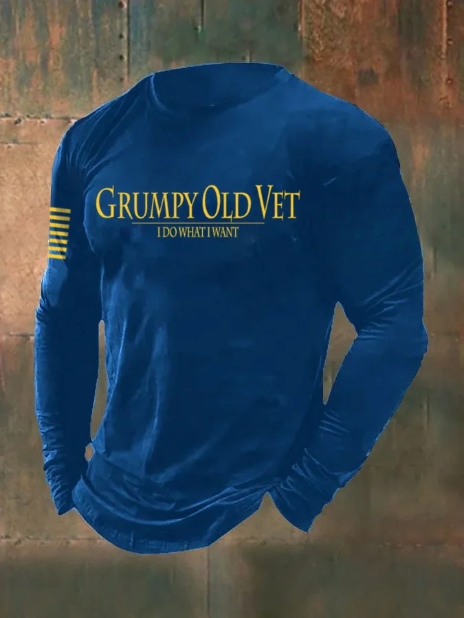 Men's Grumpy OLD Vet Print Casual Long Sleeve T-Shirt