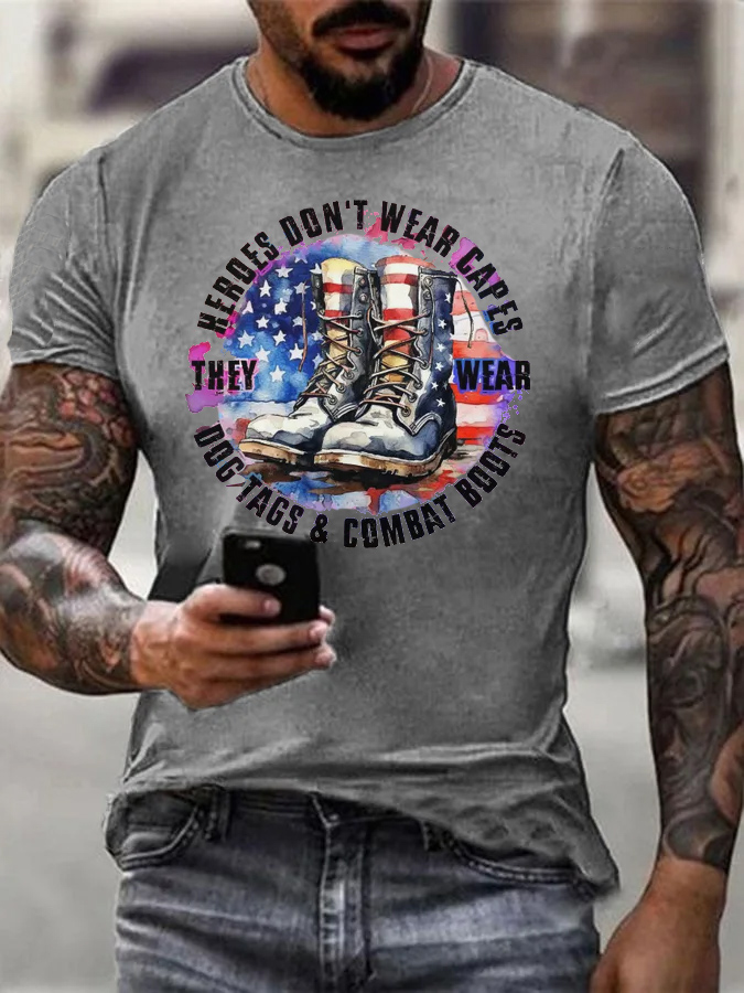 Men's Combat  Boots Cotton T-Shirt