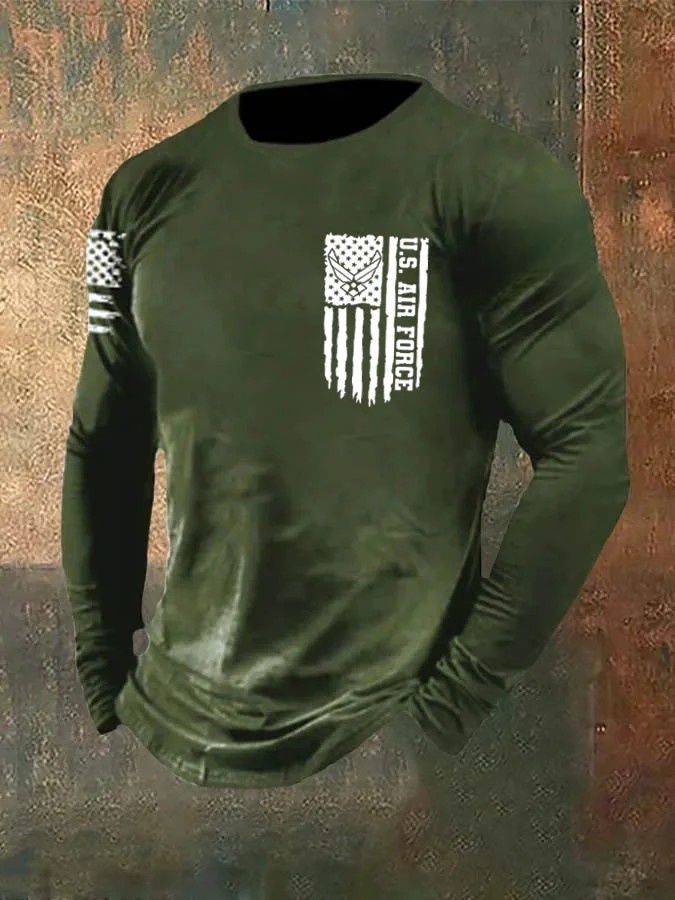 Men's  American Flag Air Force Pattern Long Sleeve T-Shirt