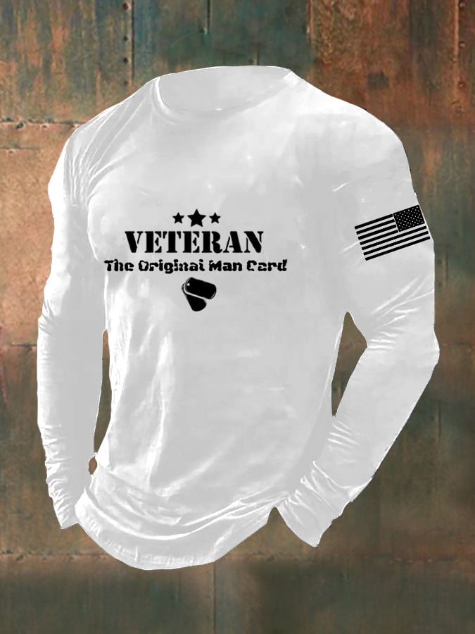 Men's DD-214 Veterans Day DD-214 The Original Man Card American Flag Long Sleeve T-Shirt