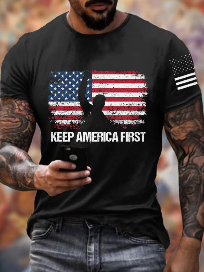 Men's Veterans Day  Keep America First Pattern Cotton T-Shirt