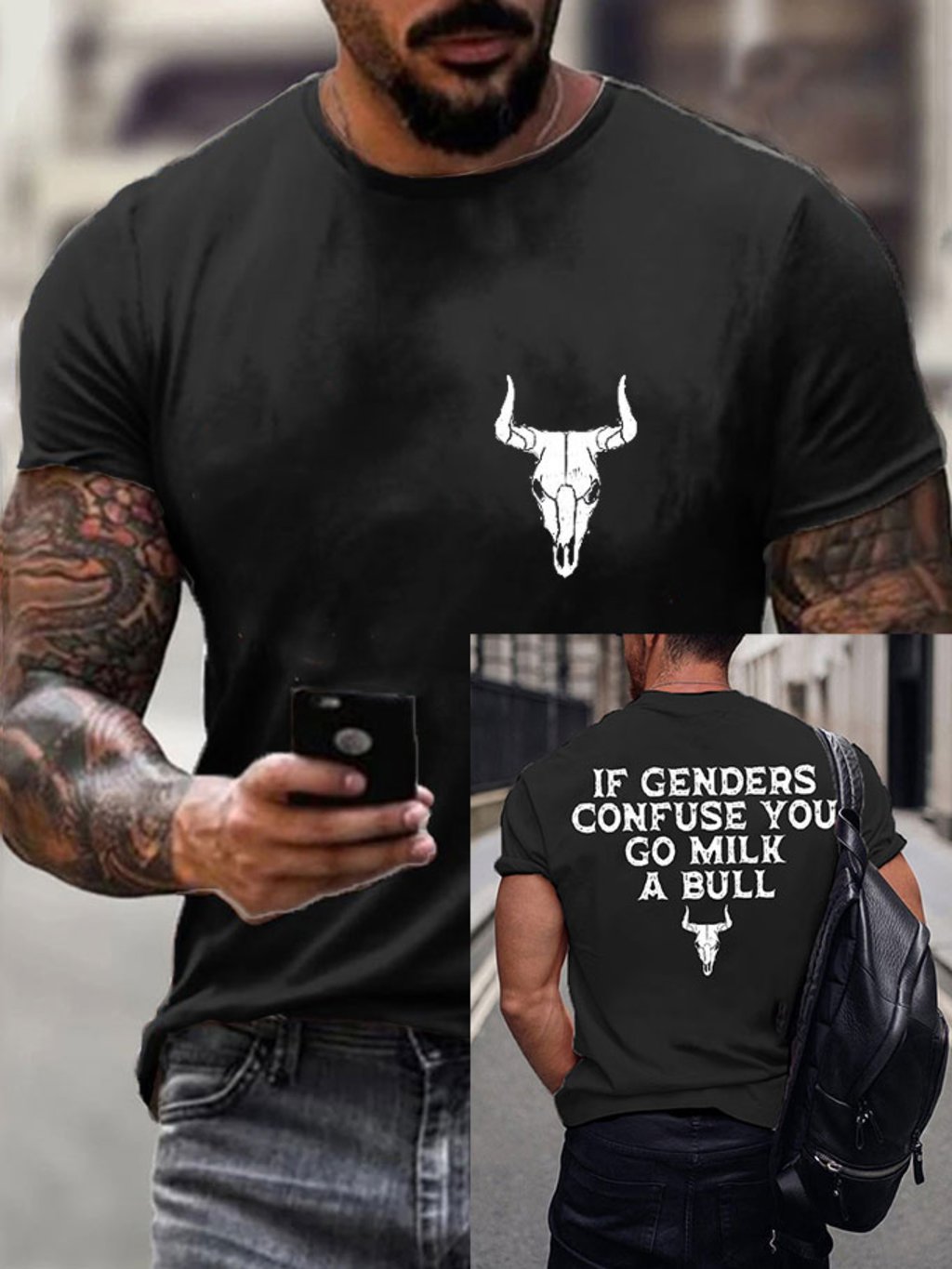 Men's  If Genders Confuse You, Go Milk a Bull Veterans Day Printed T-Shirt