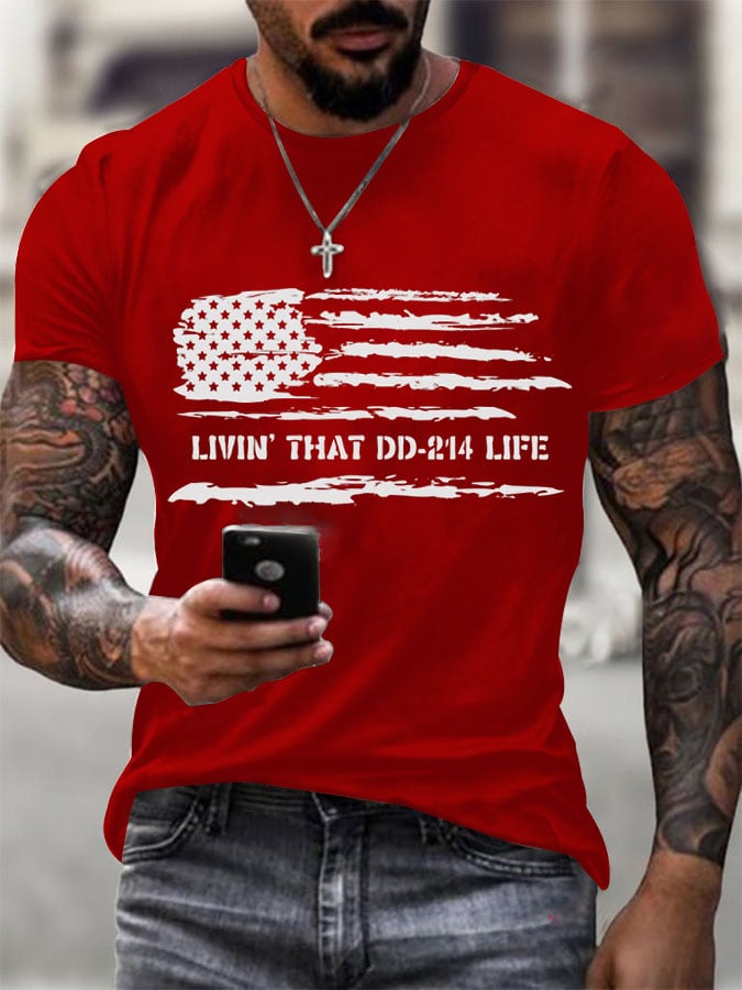 Men's Veteran's Flag  Livin' That Dd-2'14 Life Print Short Sleeve T-shirt