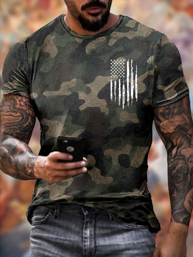 Men's Veterans Day Veteran Army Pattern Cotton T-Shirt