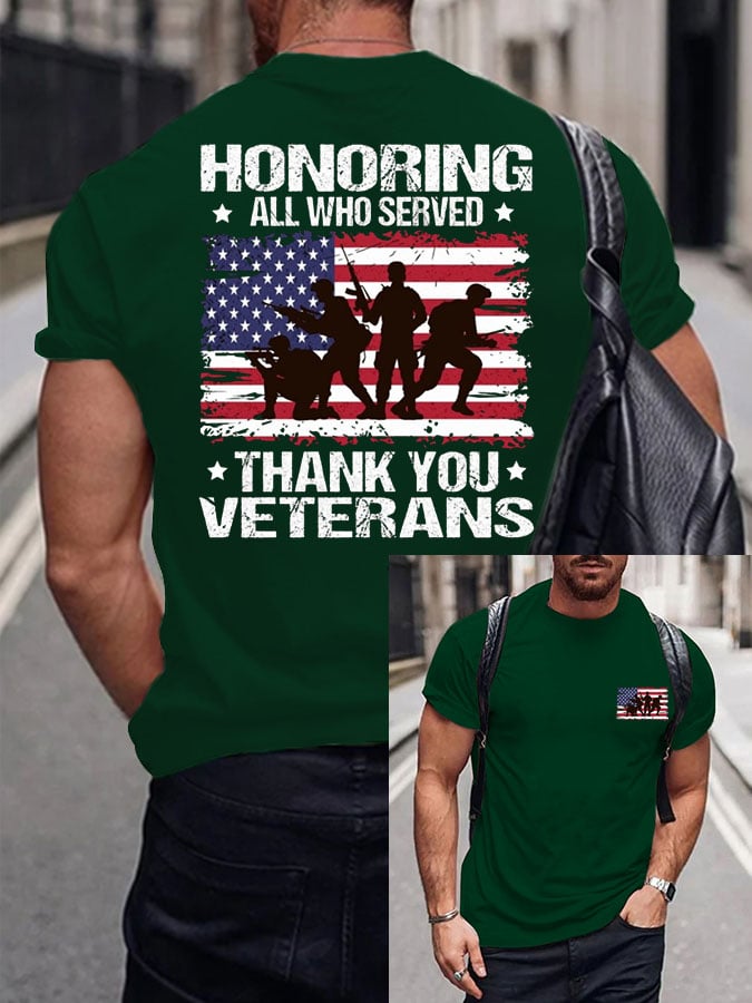 Men's Honoring All Who Served Thank You Veterans Print Short Sleeve T-shirt