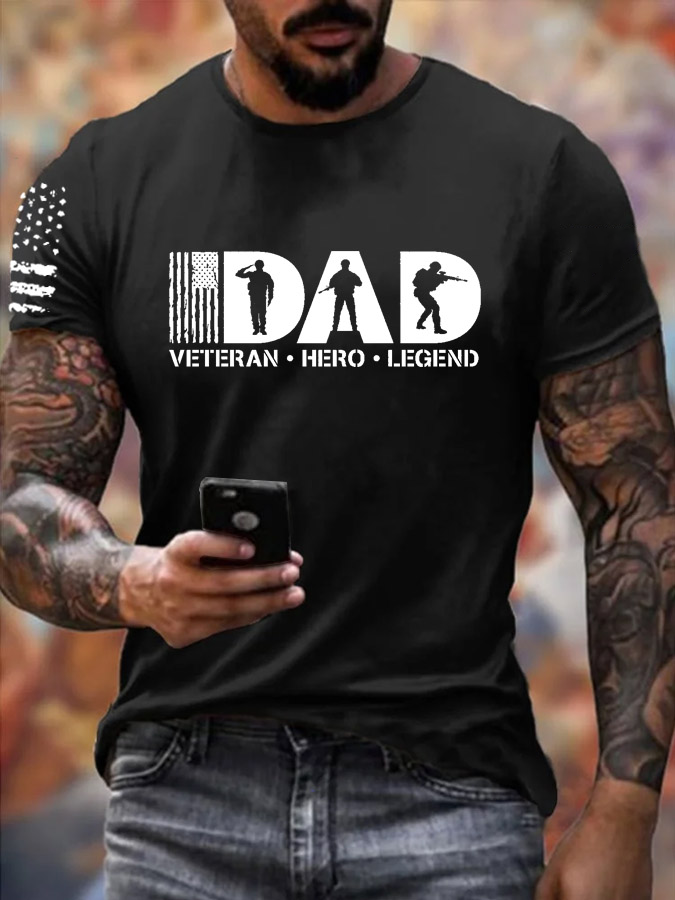 Men'S Dad Veteran Hero Legend Pattern Print Cotton T-Shirt