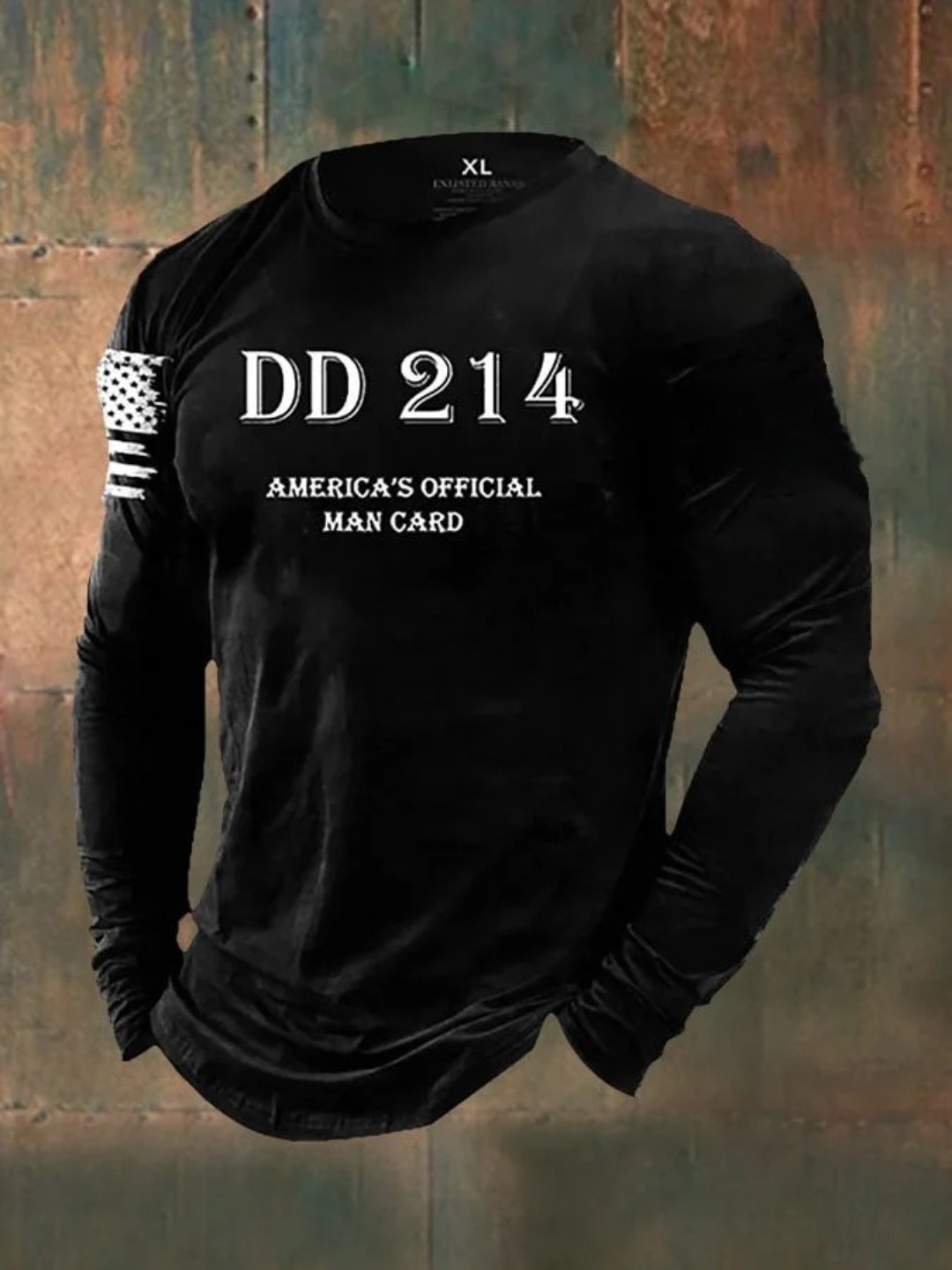 Men's DD214 America Official Man Card Print Casual Long Sleeve T-Shirt