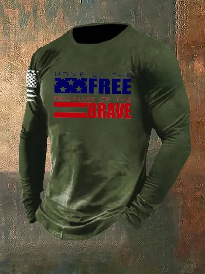 Men's Combat Veteran Brave Pattern Long Sleeve T-Shirt