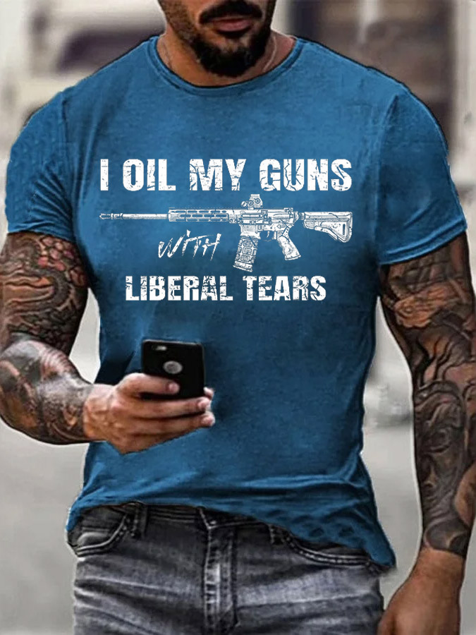 Men's Veterans Day Oil My Guns Pattern Cotton T-Shirt