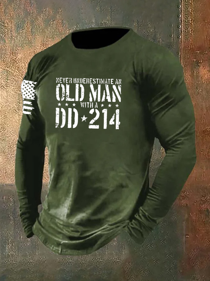 Men's Never Underestimate An Old Man With A DD-214 Pattern Long Sleeve T-Shirt