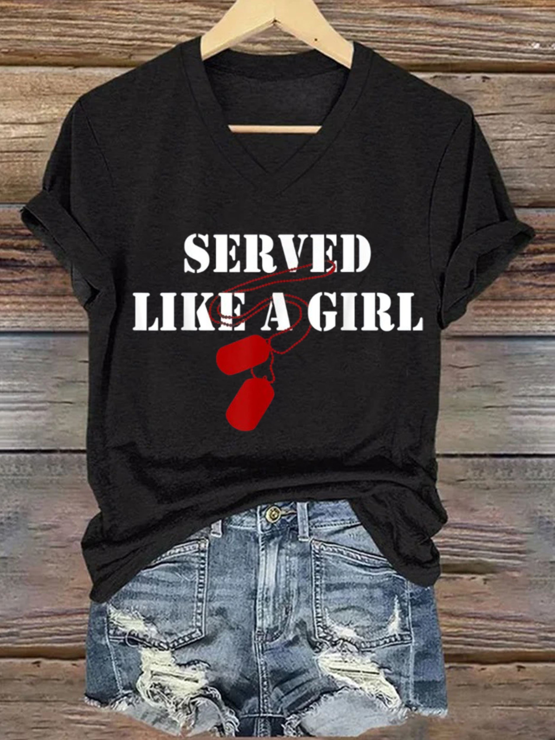 Women's Served Like A Girl Printed Short-Sleeved T-Shirt