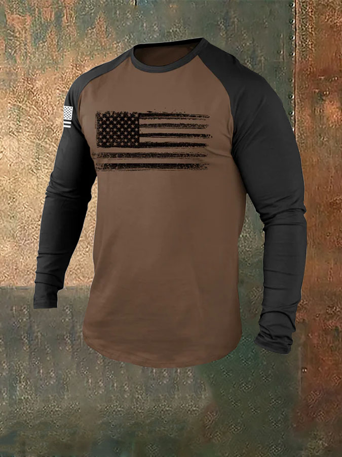 American Flag 100% Cotton Raglan Graphic Long Sleeve T-Shirt