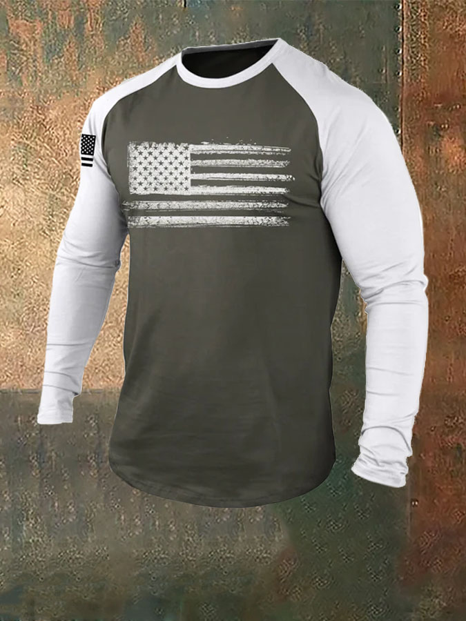 American Flag 100% Cotton Raglan Graphic Long Sleeve T-Shirt