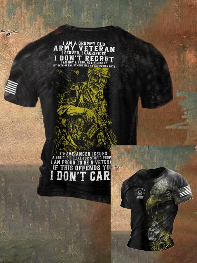 Men's Vintage US Military DD-214 Veteran Print T-Shirt
