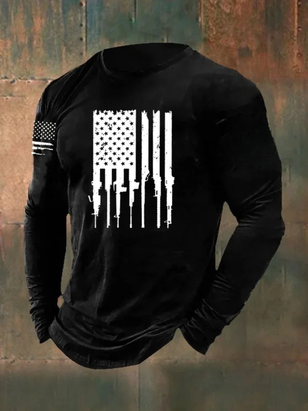 Men's American Flag Pattern Long Sleeve T-Shirt