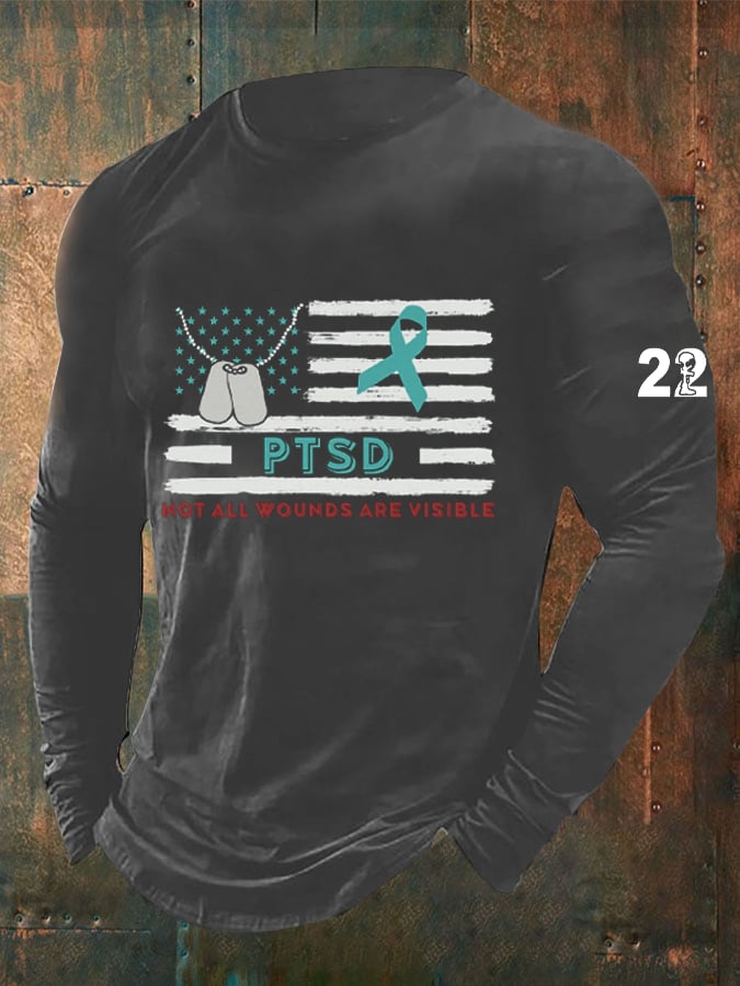 Men's Veteran PTSD Awareness Printed Long Sleeve Top