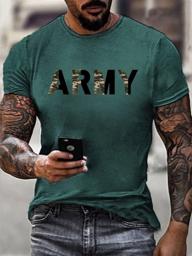 Men's Veterans Day ARMY Pattern Cotton T-Shirt