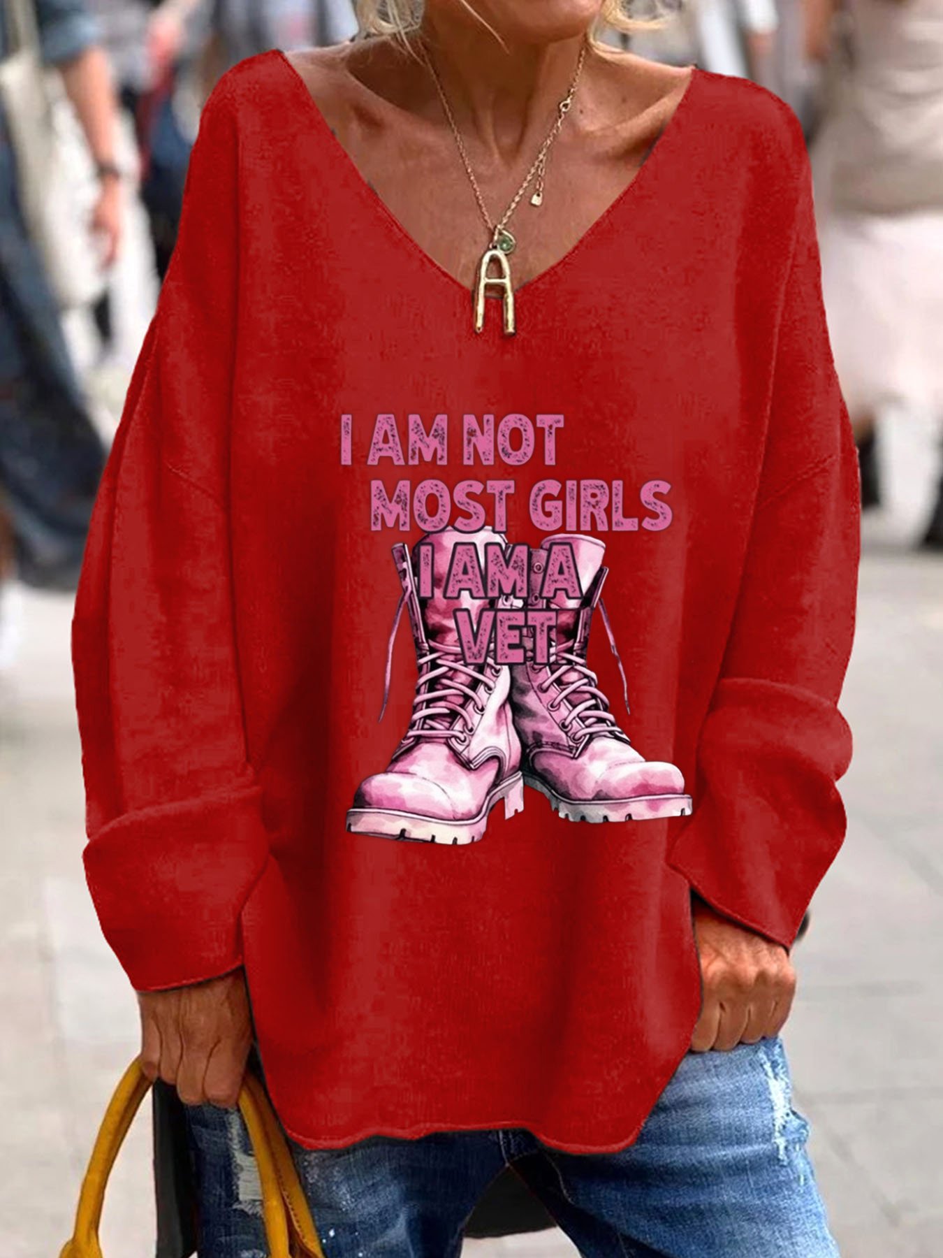 Women's I'M Not Most Girls. I'M A Veteran Print Casual Long Sleeve T-Shirt