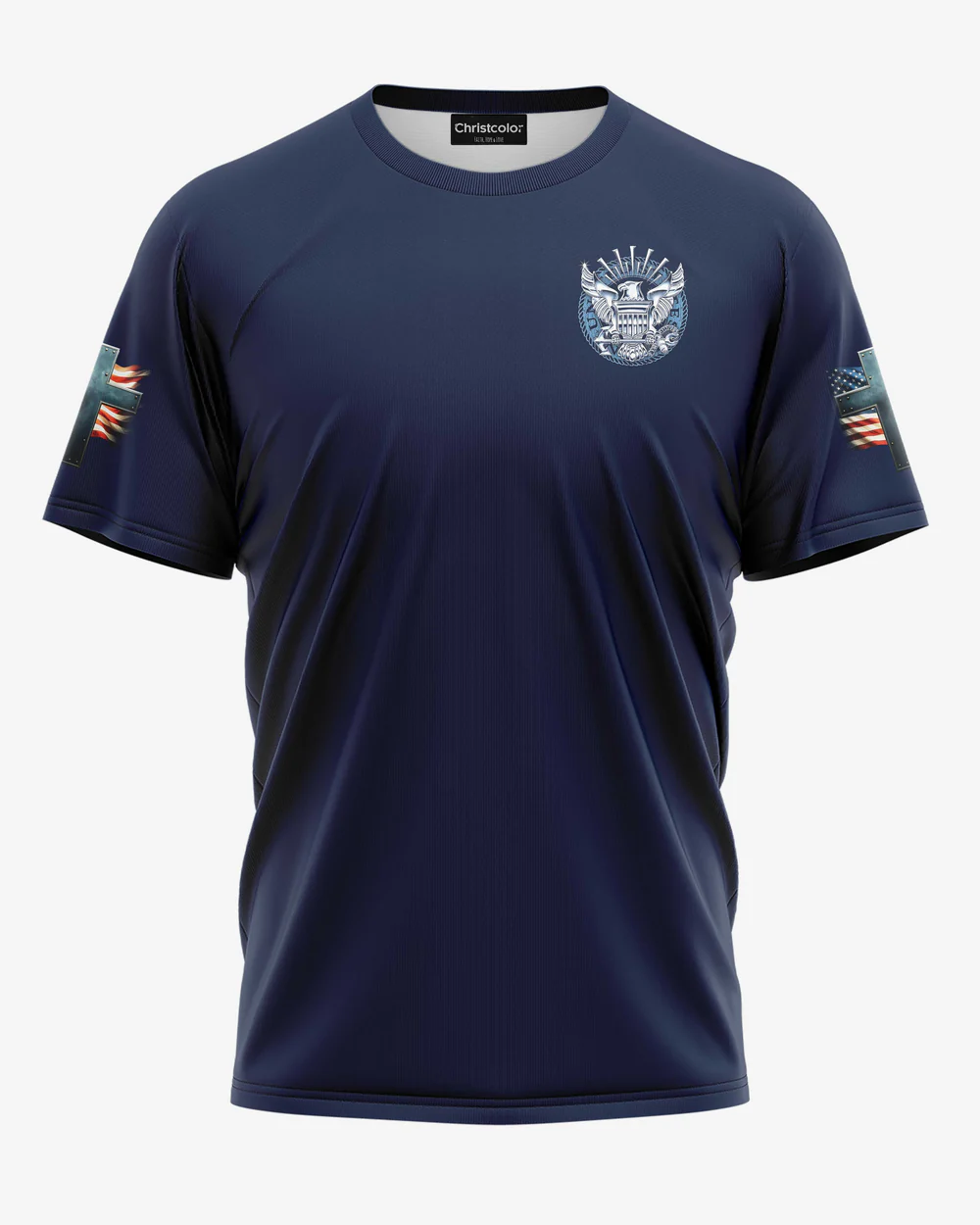 My Ship May Rest But My Faith Never Does Navy Strong God Strong All Over Print Pattern 100% Cotton T-Shirt