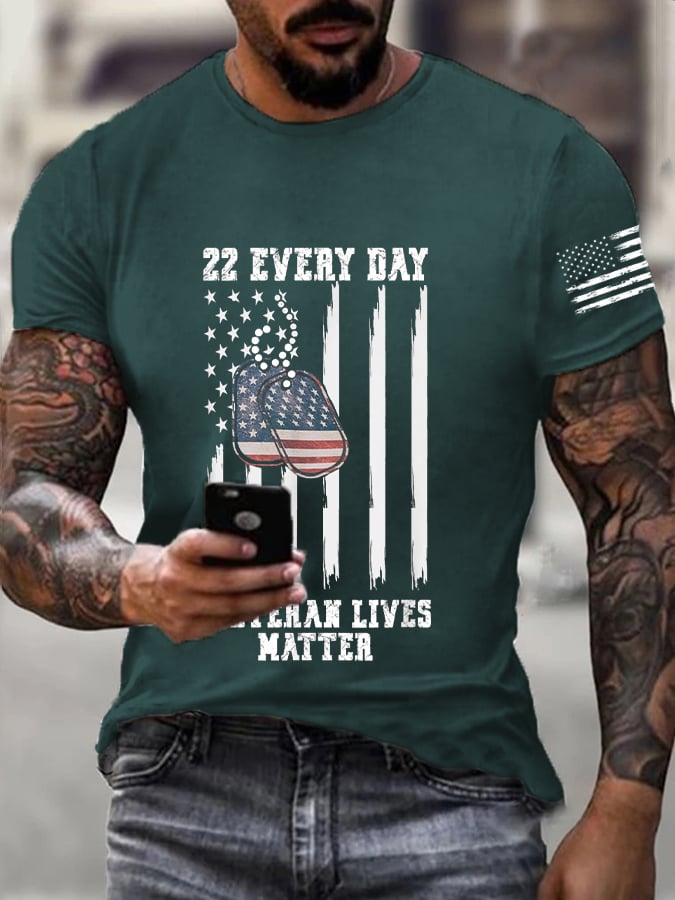 Men's 22 A Day Veteran Lives Matter Print T-Shirt