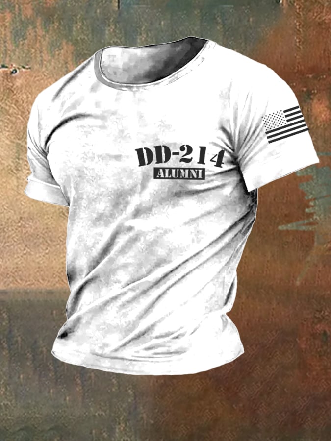 Men's retro DD-214 retired military pure cotton printed T-shirt