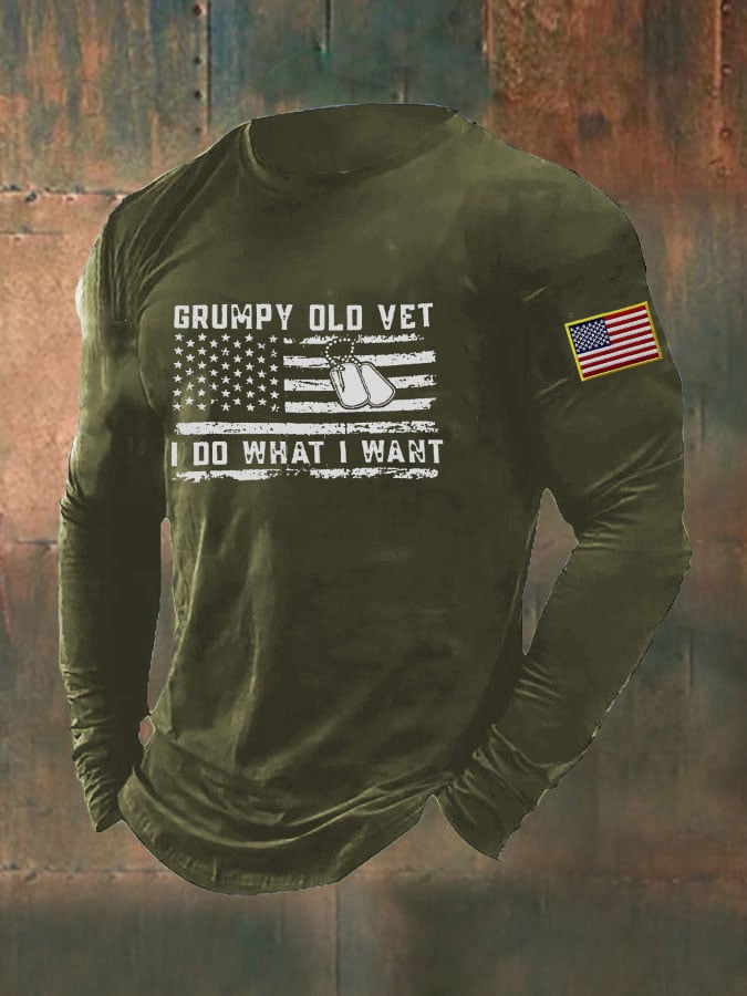 Men's GRUMPY OLD VET I do what I want print long sleeve T-shirt