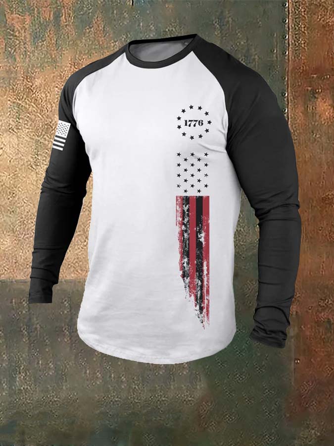 1776 American Flag Raglan Graphic Long Sleeve T-Shirt