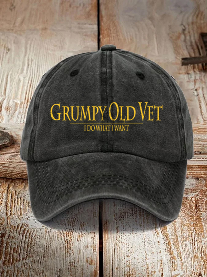 Men's Vintage Grumpy OLD Vet Print Hat