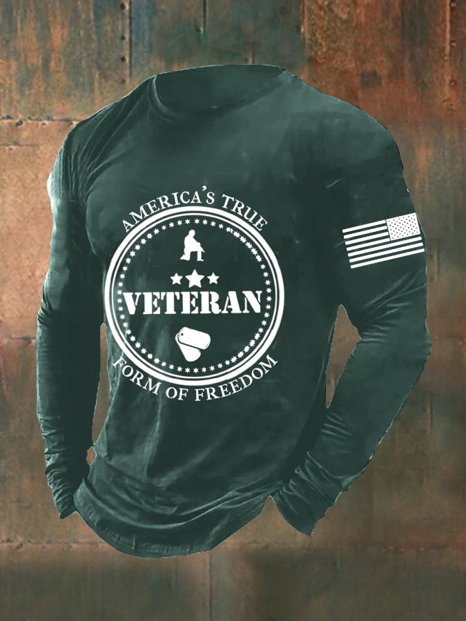 Men's DD-214 America's True Form of Freedom Veteran American Flag Long Sleeve T-Shirt