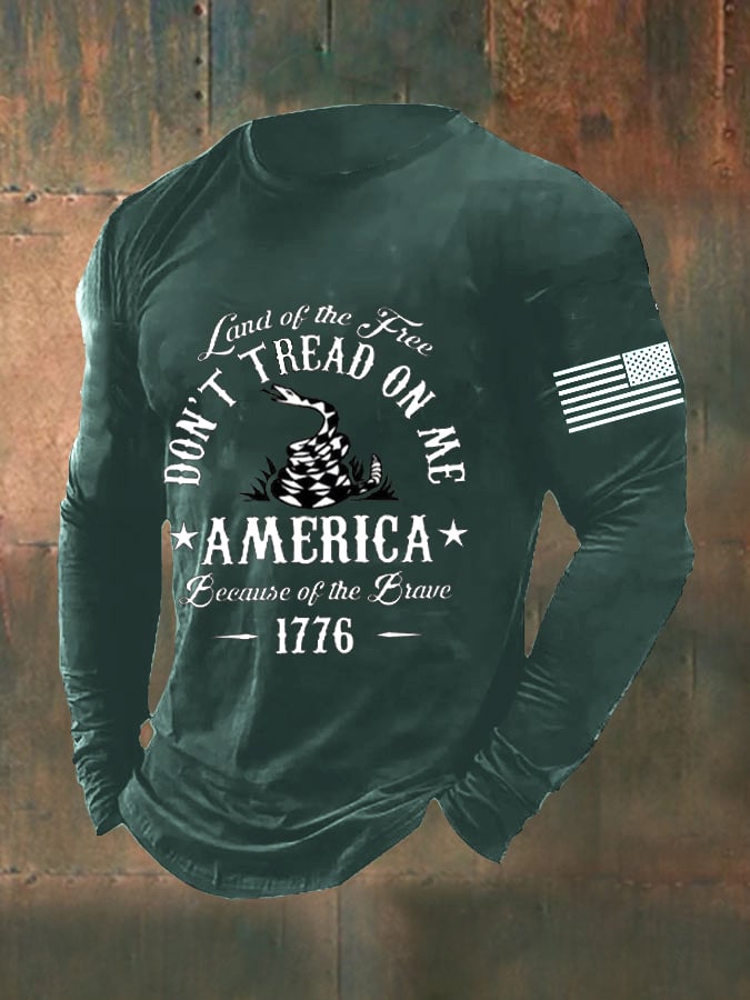 Men's DD-214 Veteran Land Of The Free Don't Tread On Me America Because Of the Brave American Flag Long Sleeve T-Shirt