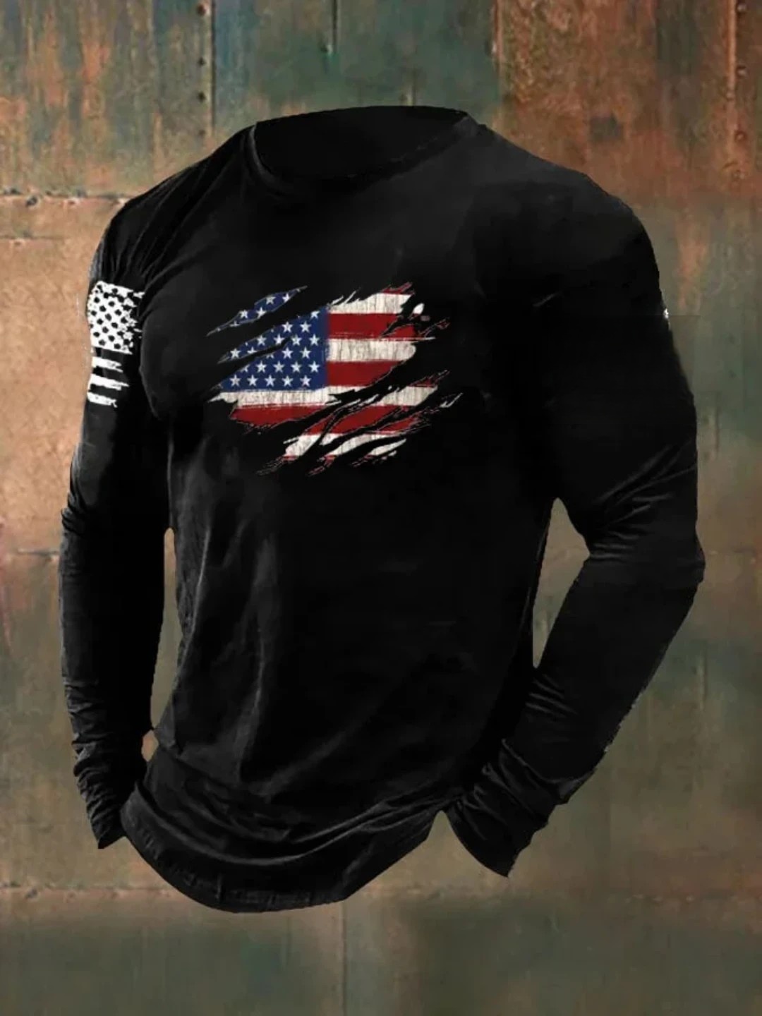 Men's  American Flag Long Sleeve T-Shirt