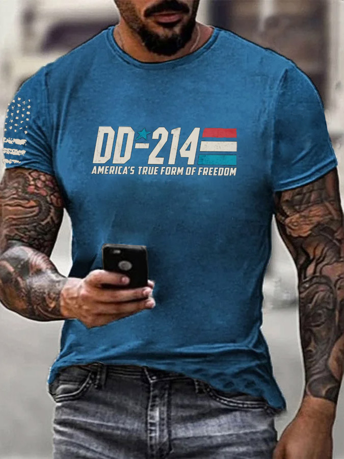 Men'S DD-214 America's Ture From Of Freedom Pattern Print Cotton T-Shirt