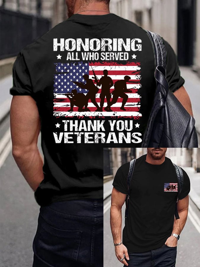 Men's Honoring All Who Served Thank You Veterans Print Short Sleeve T-shirt