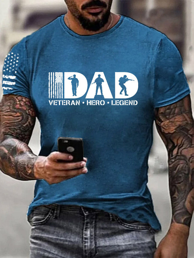 Men'S Dad Veteran Hero Legend Pattern Print Cotton T-Shirt