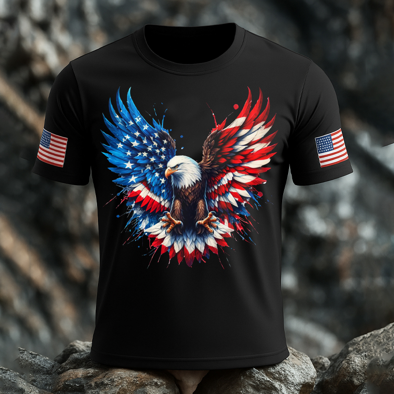 Patriotic Flag Print Casual Short Sleeve T-Shirt