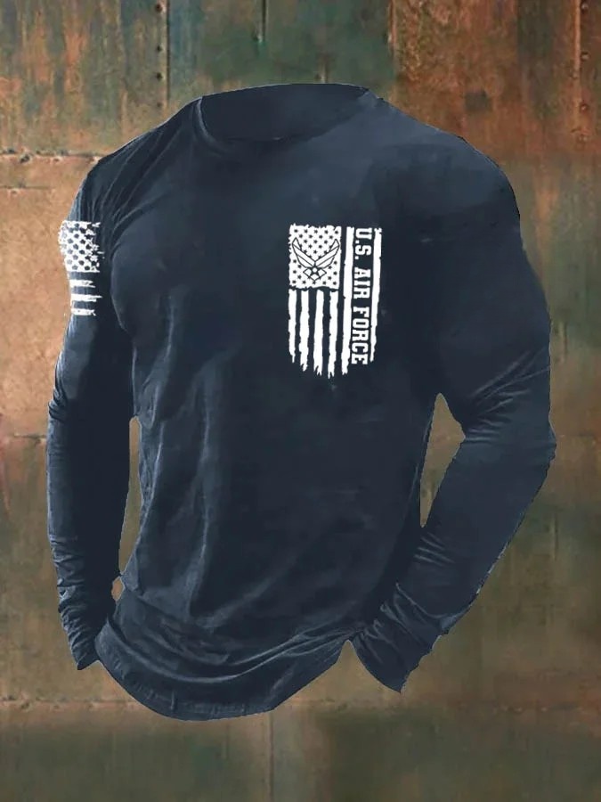 Men's  American Flag Air Force Pattern Long Sleeve T-Shirt