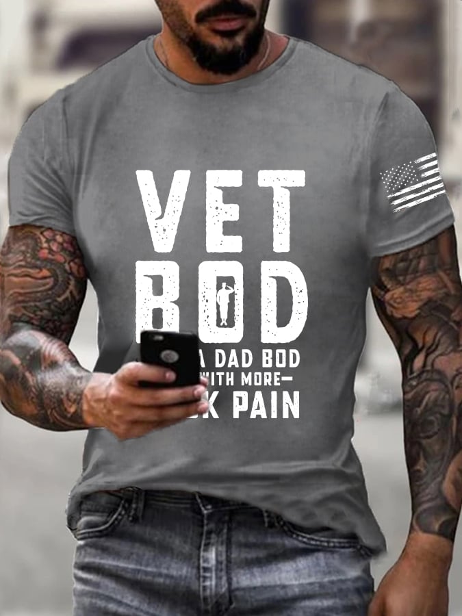 Men's Veteran Vet Bod Like A Dad Bod But With More Back Pain Print T-Shirt