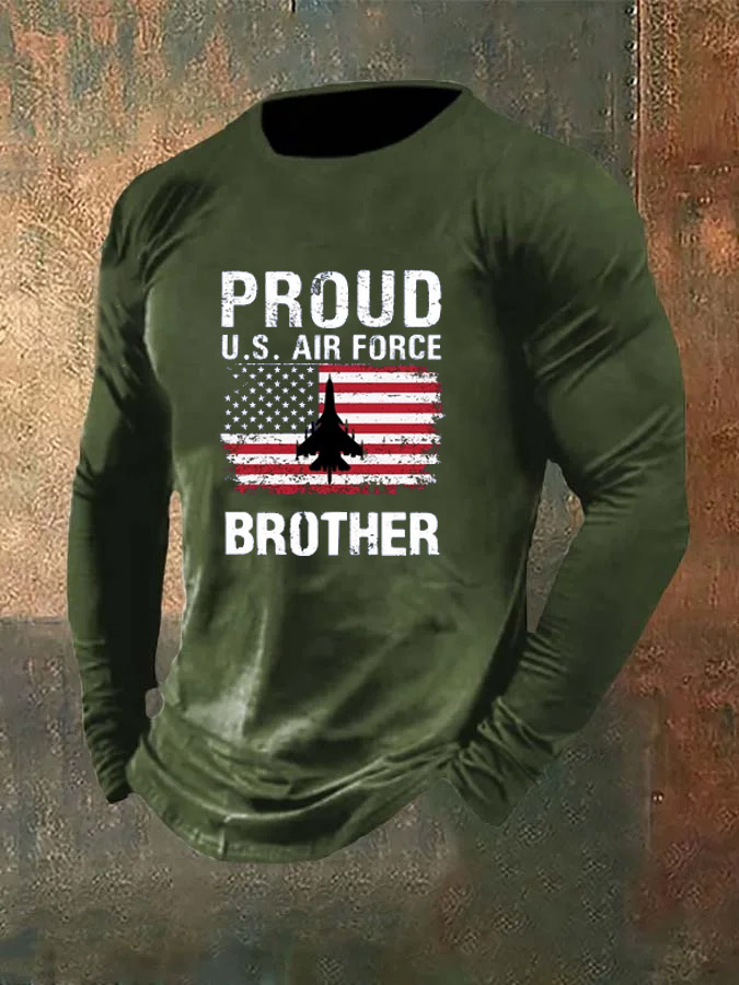 Men's  American Flag Air Force  Proud Brother Pattern Long Sleeve T-Shirt