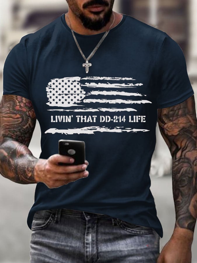Men's Veteran's Flag  Livin' That Dd-2'14 Life Print Short Sleeve T-shirt