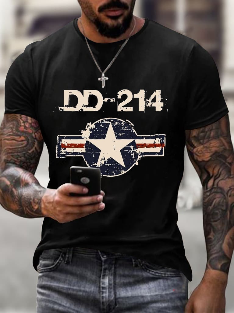 Men's DD-214 Veterans Day Printed Casual Short Sleeve T-Shirt