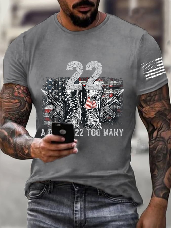 Men's 22 A Day Is 22 Too Many Veterans Lives Matter Print Casual T-Shirt