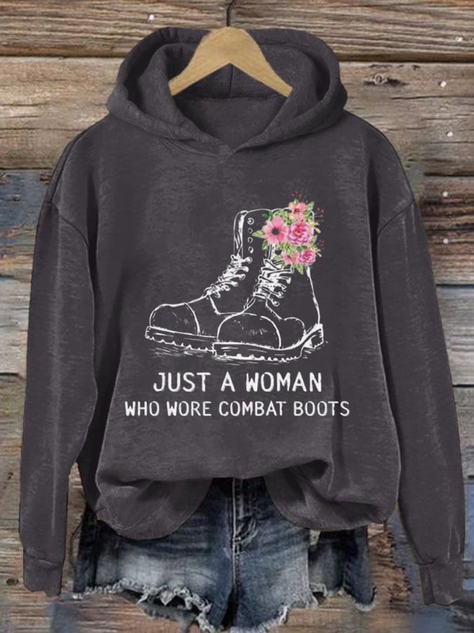 Women's  Just A Woman Who Wore Combat Boots Print Casual Sweatshirt