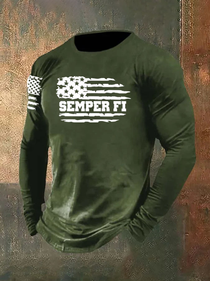 Men'S Semper  Fi Pattern Long Sleeve T-Shirt
