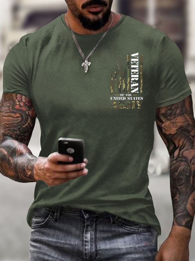 Men's Veteran's Flag Print Short Sleeve T-shirt
