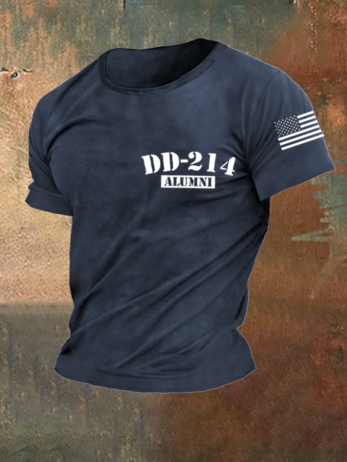 Men's retro DD-214 retired military pure cotton printed T-shirt