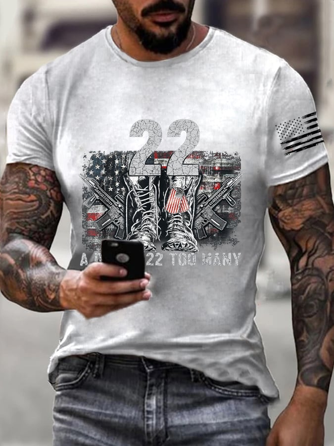 Men's 22 A Day Is 22 Too Many Veterans Lives Matter Print Casual T-Shirt
